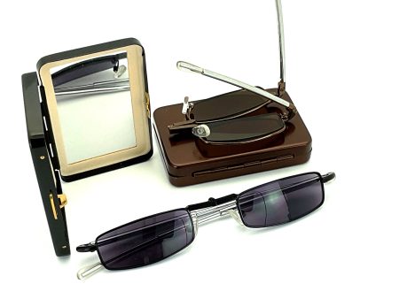 Trendies Pocket Eyes By Cinzia Rectangular Shape Folding Reading Sunglasses with Clamshell Metal Case Hot on Sale