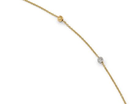 14k Two Tone Gold Polished Cable and D C Bead Anklet, 9-10 Inch For Discount