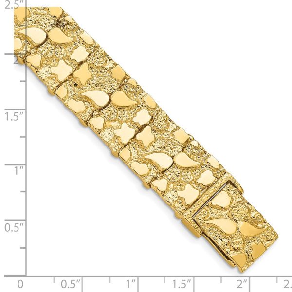 15mm 14k Yellow Gold Nugget Link Bracelet, 8 Inch For Sale