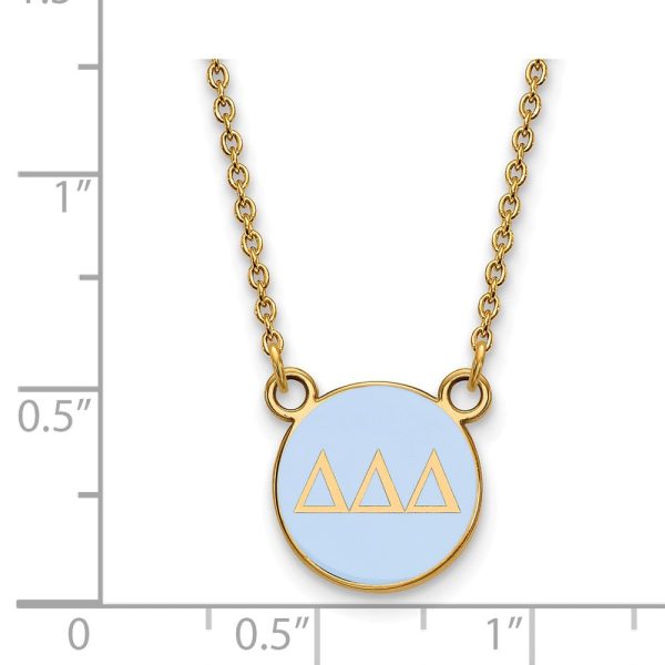 14K Plated Silver Delta Delta Delta Small Lt Blue Enamel Disc Necklace Cheap