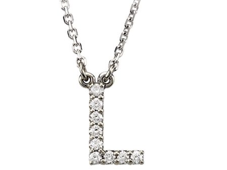 1 10 Cttw Diamond & 14k White Gold Block Initial Necklace, Letter L Fashion