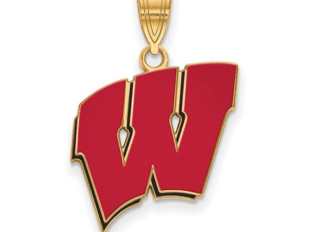 14k Gold Plated Silver U. of Wisconsin Large Enamel  W  Pendant For Discount