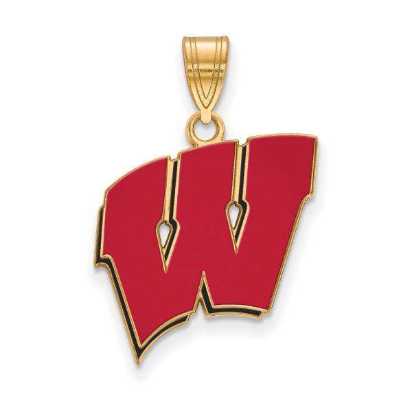 14k Gold Plated Silver U. of Wisconsin Large Enamel  W  Pendant For Discount