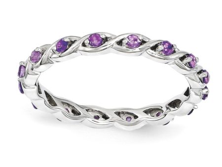 2.5mm Rhodium Plated Sterling Silver Stackable Amethyst Twist Band Online