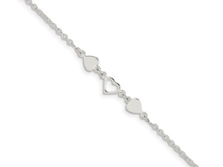 Sterling Silver Polished Hearts Anklet, 9 Inch Online