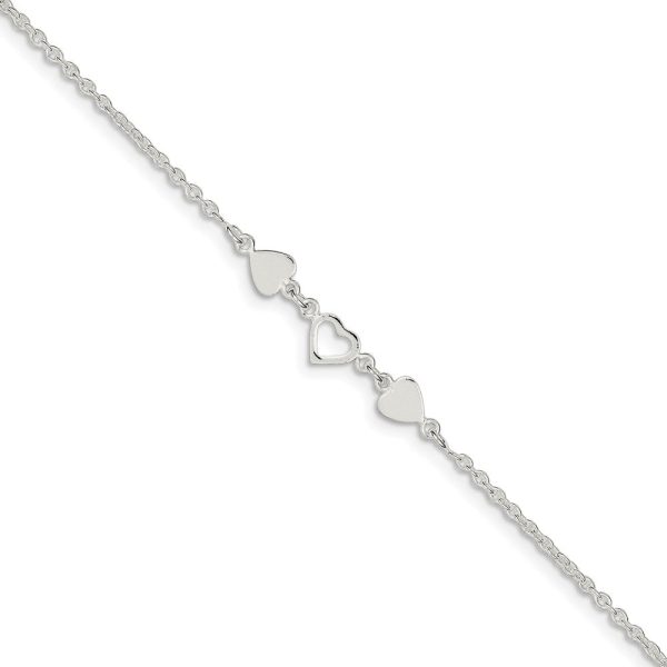 Sterling Silver Polished Hearts Anklet, 9 Inch Online