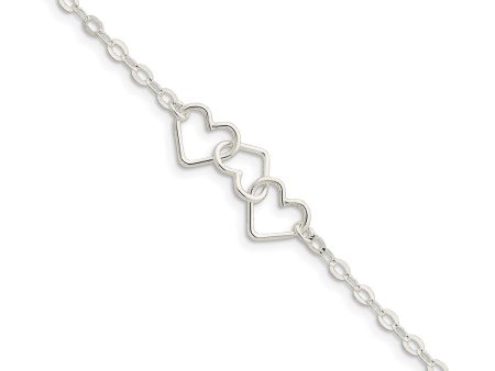 Sterling Silver Triple Open Heart Station Anklet Hot on Sale