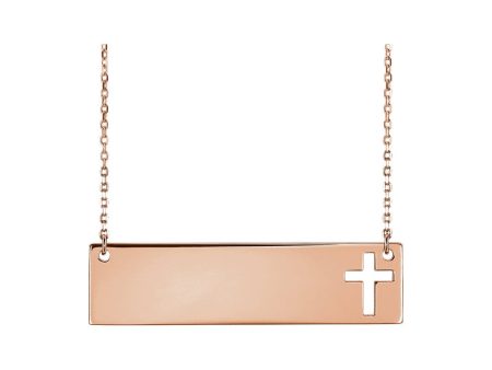 14k Yellow, White or Rose Gold Engravable Bar Cross Necklace, 16-18 In Online