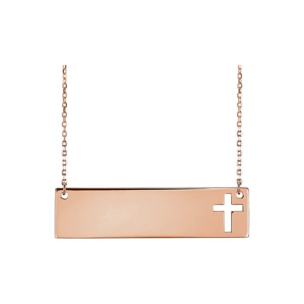 14k Yellow, White or Rose Gold Engravable Bar Cross Necklace, 16-18 In Online