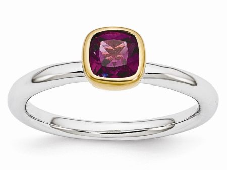 Two Tone Sterling Silver Stackable 5mm Cushion Rhodolite Garnet Ring Online