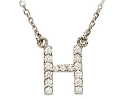 1 8 Cttw Diamond & 14k White Gold Block Initial Necklace, Letter H Cheap