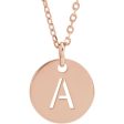 14k Rose Gold Initial A-Z, SM 10mm Pierced Disc Necklace, 16-18 Inch Cheap