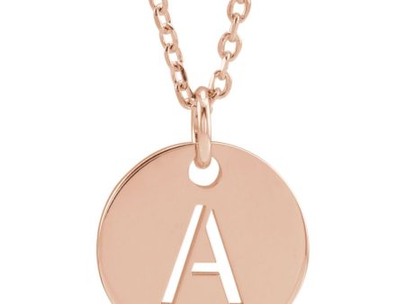 14k Rose Gold Initial A-Z, SM 10mm Pierced Disc Necklace, 16-18 Inch Cheap