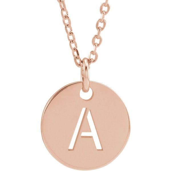 14k Rose Gold Initial A-Z, SM 10mm Pierced Disc Necklace, 16-18 Inch Cheap