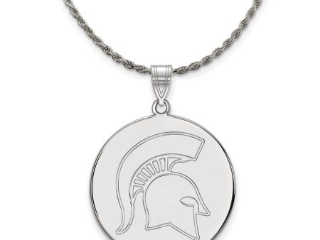 Sterling Silver Michigan State XL Disc Pendant Necklace For Discount