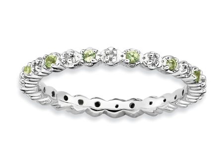 2.25mm Stackable Peridot & .04 Ctw HI I3 Diamond Silver Band Online Hot Sale