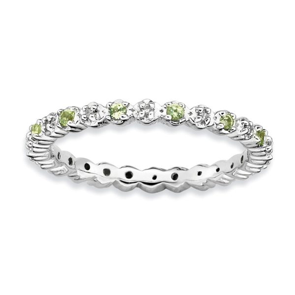 2.25mm Stackable Peridot & .04 Ctw HI I3 Diamond Silver Band Online Hot Sale