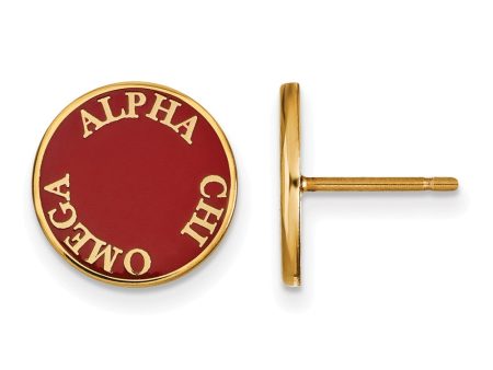 14K Plated Silver Alpha Chi Omega Enamel Disc Post Earrings For Sale