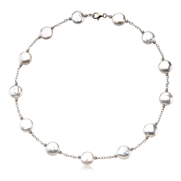 12-13mm White FW Cultured Coin Pearl & Sterling Silver 18-In Necklace Online