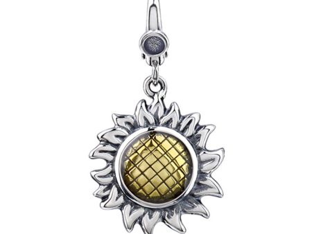 Sterling Silver and Enamel Antiqued 3D Sunflower Clip-On Charm Sale