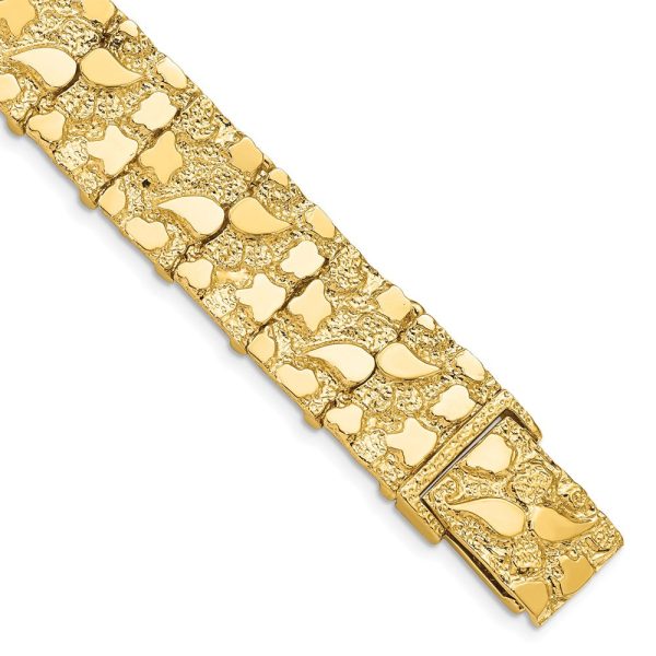 15mm 14k Yellow Gold Nugget Link Bracelet, 8 Inch For Sale