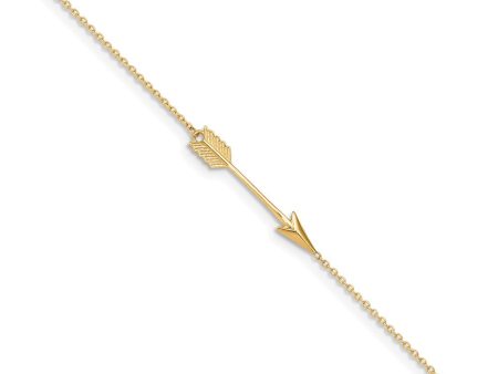 14k Yellow Gold Polished Arrow And 1mm Cable Chain Anklet, 9-10 Inch For Sale