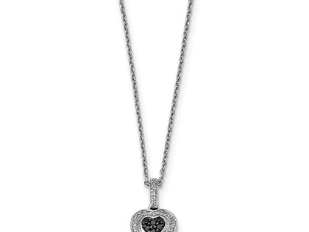 1 4 Ctw Black & White Diamond 11mm Heart Necklace in Sterling Silver For Cheap