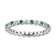 2.25mm Stackable Created Emerald & .04 Ctw HI I3 Diamond Silver Band For Sale