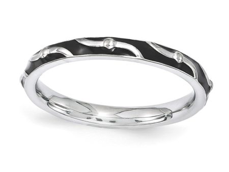 2.5mm Sterling Silver Stackable Expressions Black Enamel Band Hot on Sale