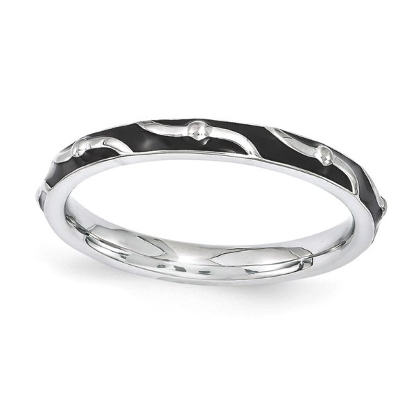 2.5mm Sterling Silver Stackable Expressions Black Enamel Band Hot on Sale