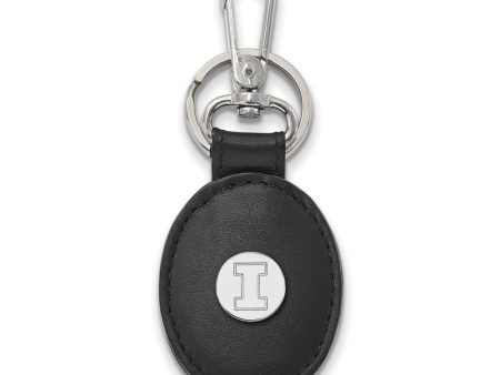 Sterling Silver U of Illinois Black Leather Logo Key Chain Online now