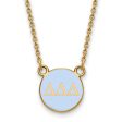 14K Plated Silver Delta Delta Delta Small Lt Blue Enamel Disc Necklace Cheap