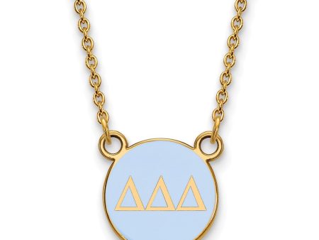 14K Plated Silver Delta Delta Delta Small Lt Blue Enamel Disc Necklace Cheap