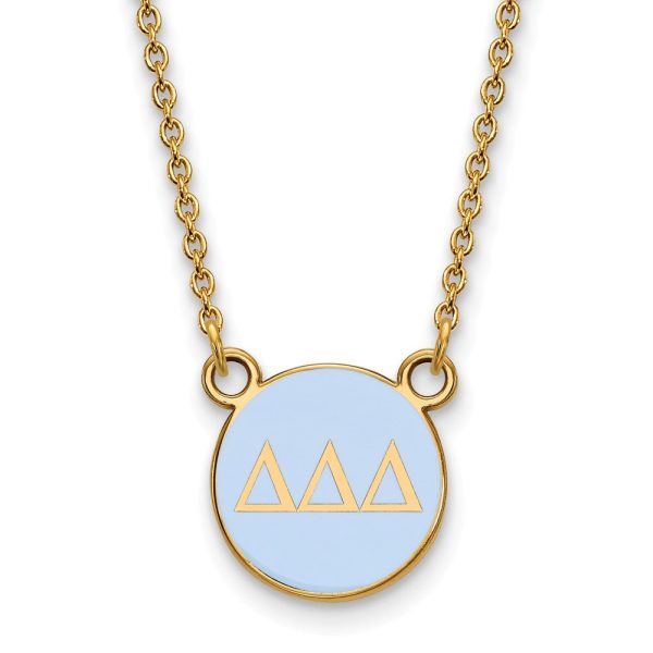 14K Plated Silver Delta Delta Delta Small Lt Blue Enamel Disc Necklace Cheap