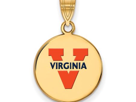 14k Gold Plated Silver U. of Virginia Medium  V  Enamel Disc Pendant Sale