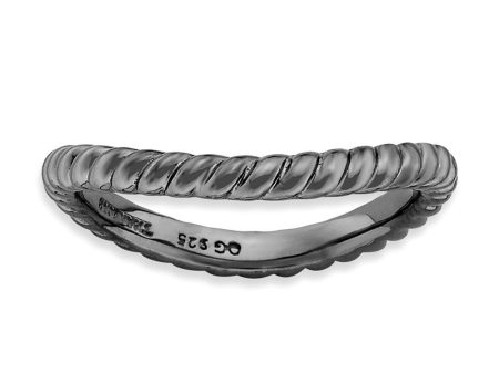 2.25mm Stackable Black Plated Silver Curved Rope Band Online Sale