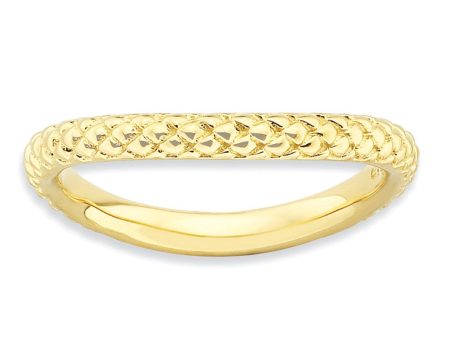 2.25mm Stackable 14K Yellow Gold Plated Silver Curved Textured Band Discount