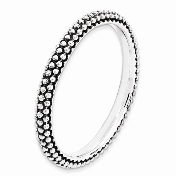 2.5mm Sterling Silver Stackable Antiqued Small Bead Band on Sale