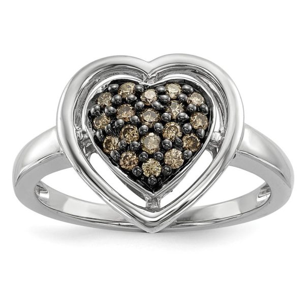 1 4 Ctw Champagne Diamond 14mm Heart Sterling Silver Ring Online Sale