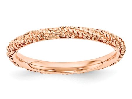 2.25mm Rose Gold Tone Plated Sterling Silver Stackable Textured Band For Cheap