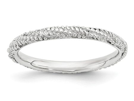 2.25mm Rhodium Plated Sterling Silver Stackable Textured Band Online Sale