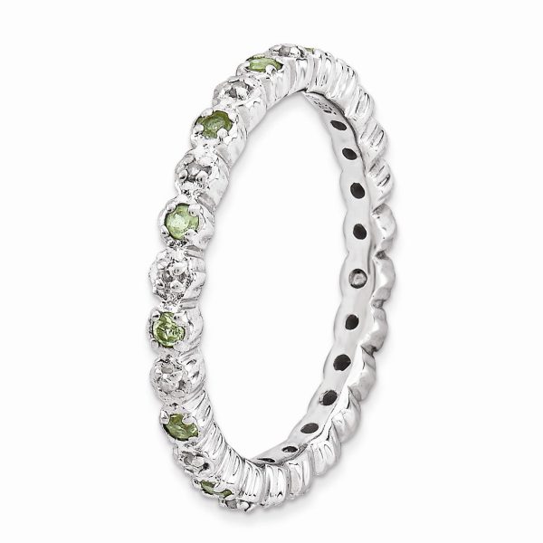 2.25mm Stackable Peridot & .04 Ctw HI I3 Diamond Silver Band Online Hot Sale