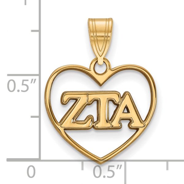 14K Plated Silver Zeta Tau Alpha Heart Greek Letters Pendant Discount