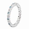 2.25mm Stackable Blue Topaz & .04 Ctw HI I3 Diamond Silver Band Hot on Sale