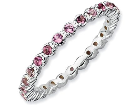 2.25mm Silver Stackable Pink Tourmaline Band on Sale