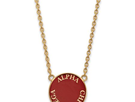 14K Plated Silver Alpha Chi Omega Large Enamel Disc Necklace Fashion