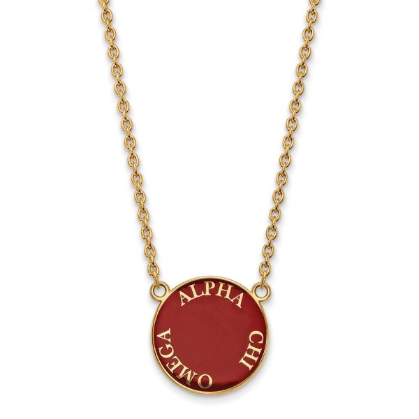 14K Plated Silver Alpha Chi Omega Large Enamel Disc Necklace Fashion