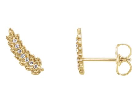 3.5 x 10mm 14k Yellow Gold .04 CTW (G-H, I1) Diamond Leaf Ear Climbers Sale