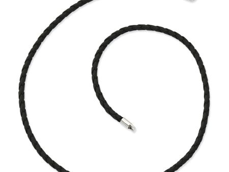 Black Braided Leather Cord & Sterling Silver Clasp Necklace, 17 Inch For Discount