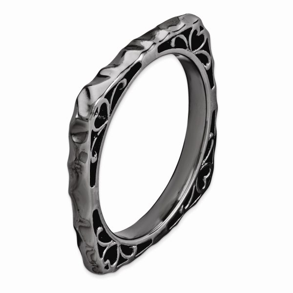 2.25mm Stackable Black Plated Silver Square Hammered Scroll Band Supply